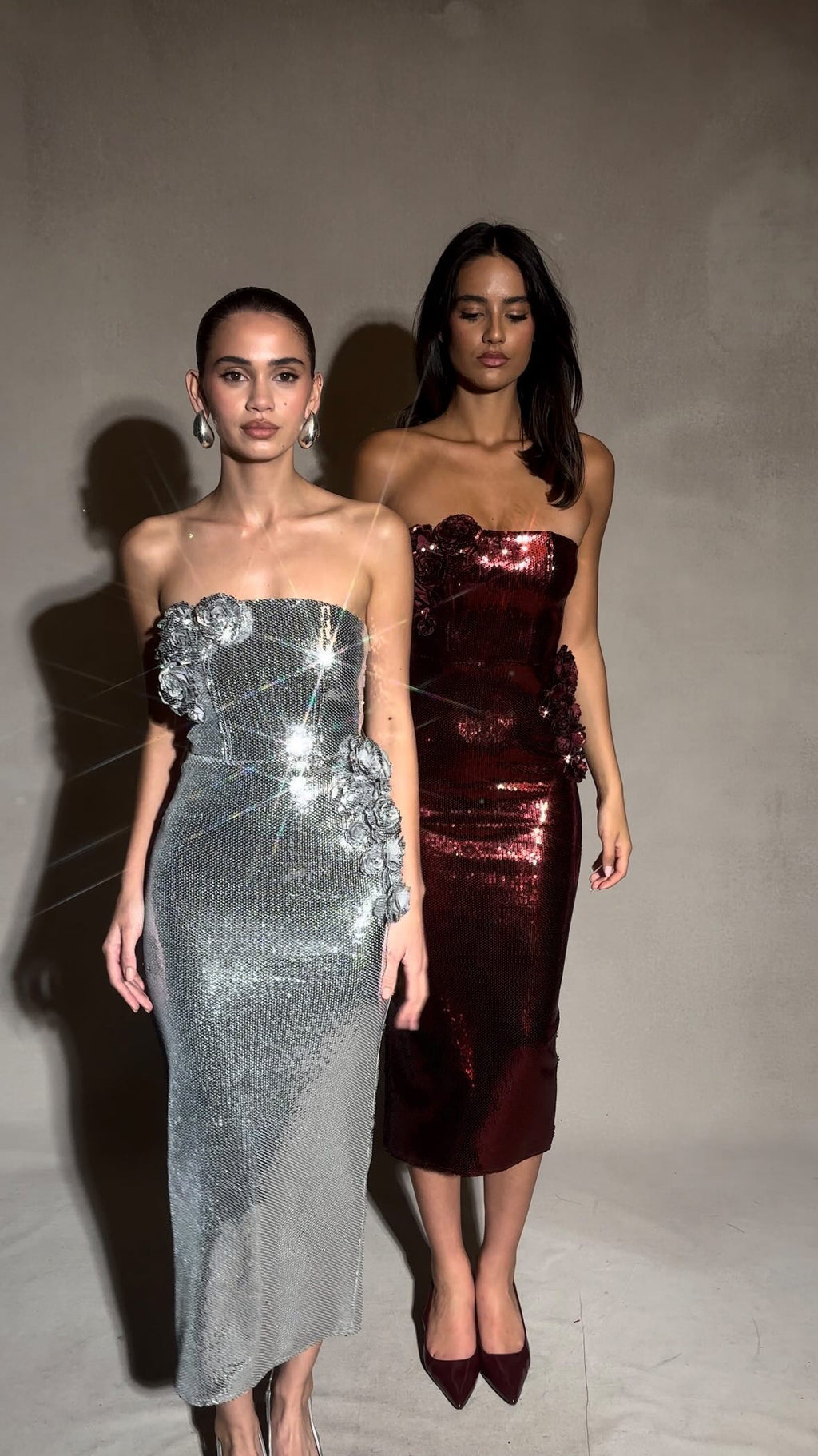 Sexy off-the-Shoulder Floral Bandeau Slim-Fit Sequins Dress